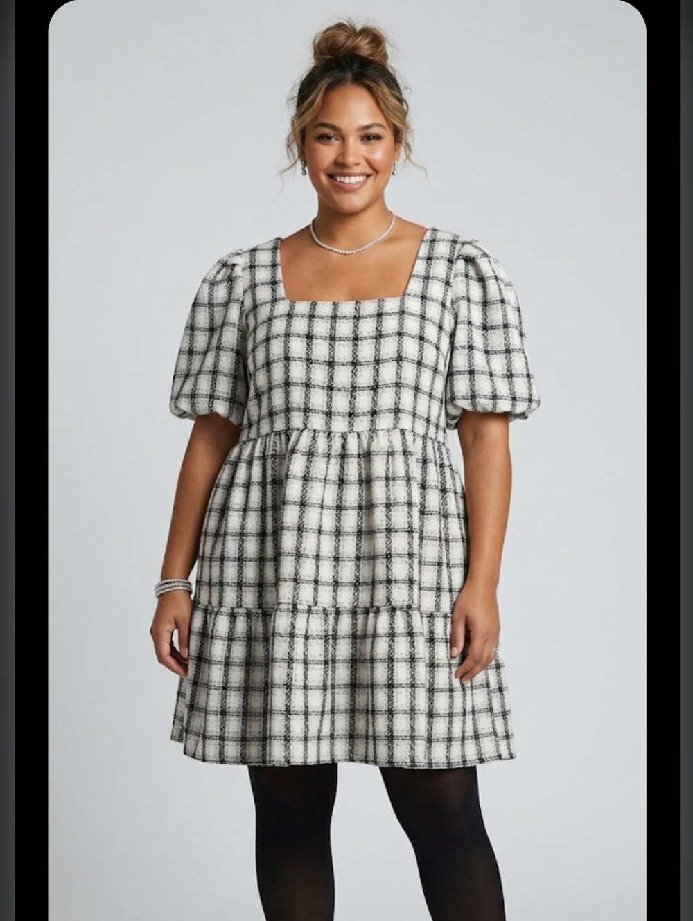 English Factory Mini Dress Gingham Tweed Puff Sleeve Coquette Whimsical 2X
